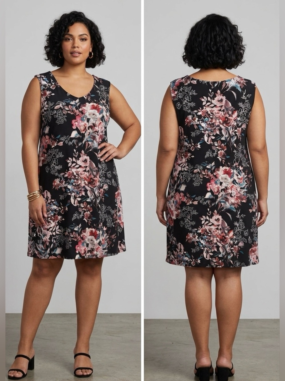 connected apparel Black Floral V-Neck Sleeveless Dress
